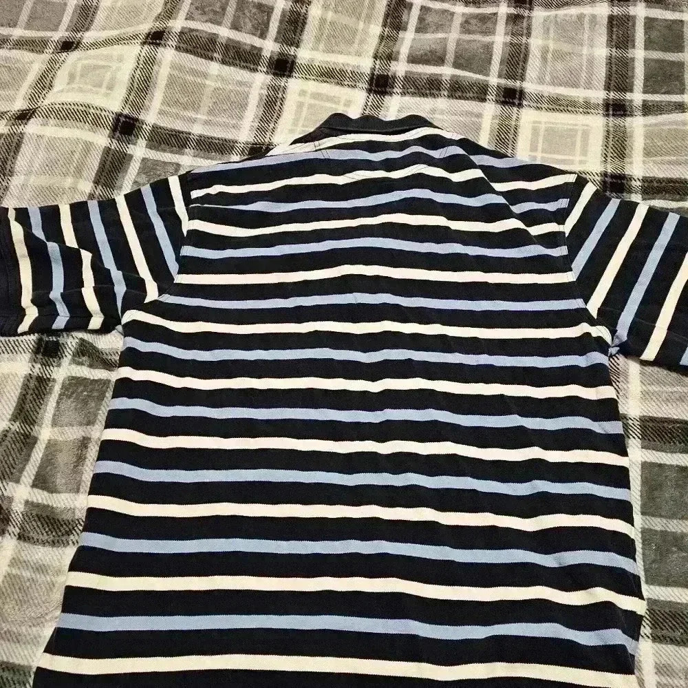 Consensus sportswear large blue and white stripes polo 100% cotton - Picture 3 of 6